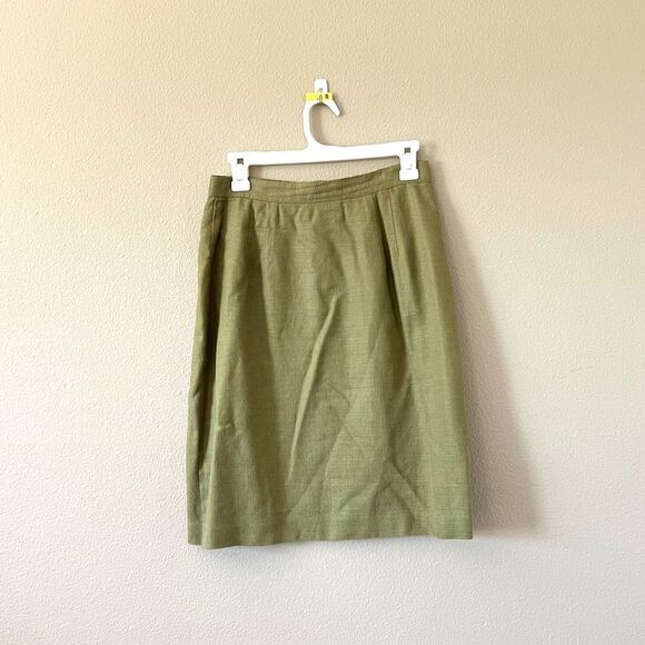 Halston Vintage Olive Flax Blend Skirt - Picture 4 of 6